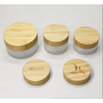 30g Environmental empty bamboo cosmetic lid frosted glass jars/cosmetic lotion bottles/cosmetic bottles and jars